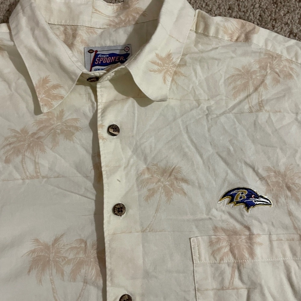 Reyn Spooner NFL Ravens Hawaiian Shirt Palm Trees Button Up Size XL
